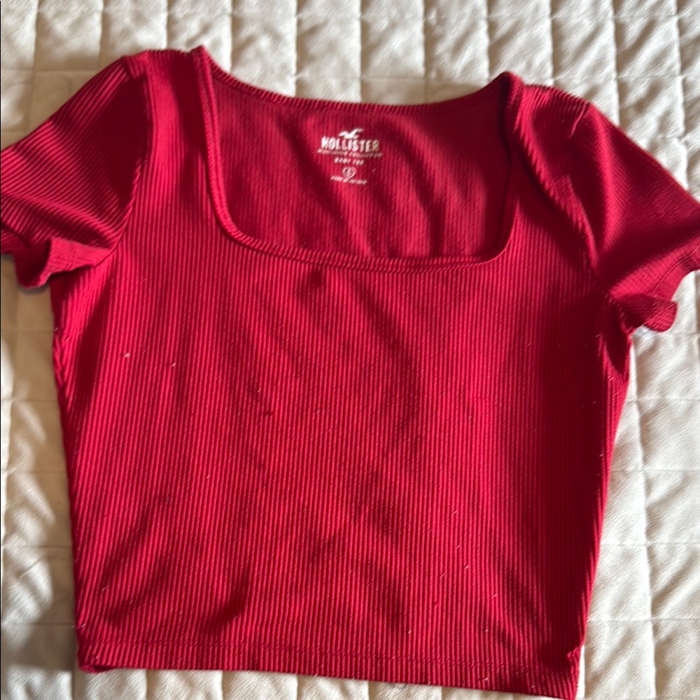 Hollister Red Ribbed Crop T-Shirt